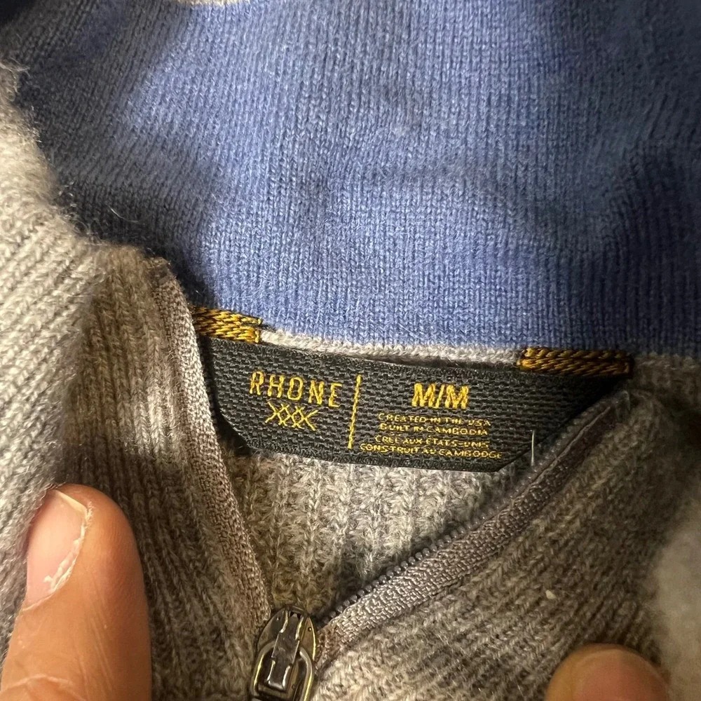 Rhone Mens Wool Cashmere Quarter Zip Sweater Grey Mock Neck Pullover Size Medium